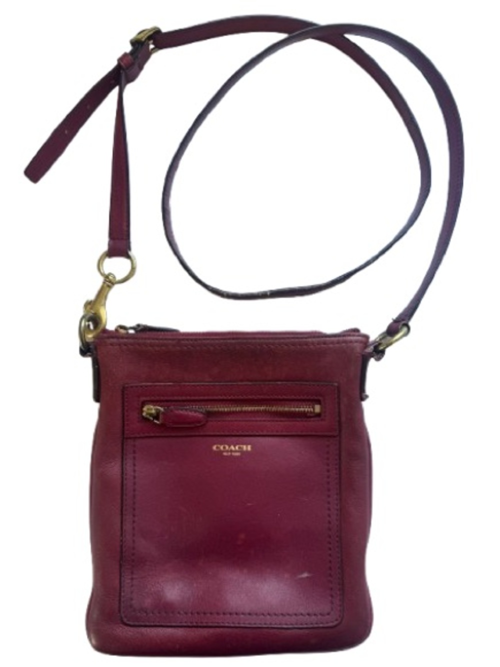 Coach Raspberry Leather Crossbody Bag Gold Hardware Distressed